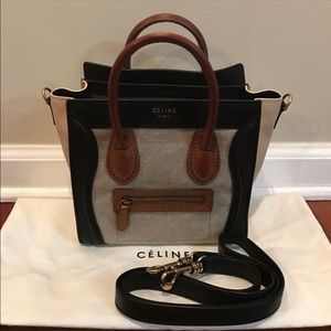 Authentic Celine Tricolor Linen Leather Nano
